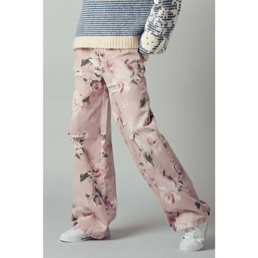 Urban Daizy Romantic Rose Print High-Rise Denim Pants - Picture 3 of 10